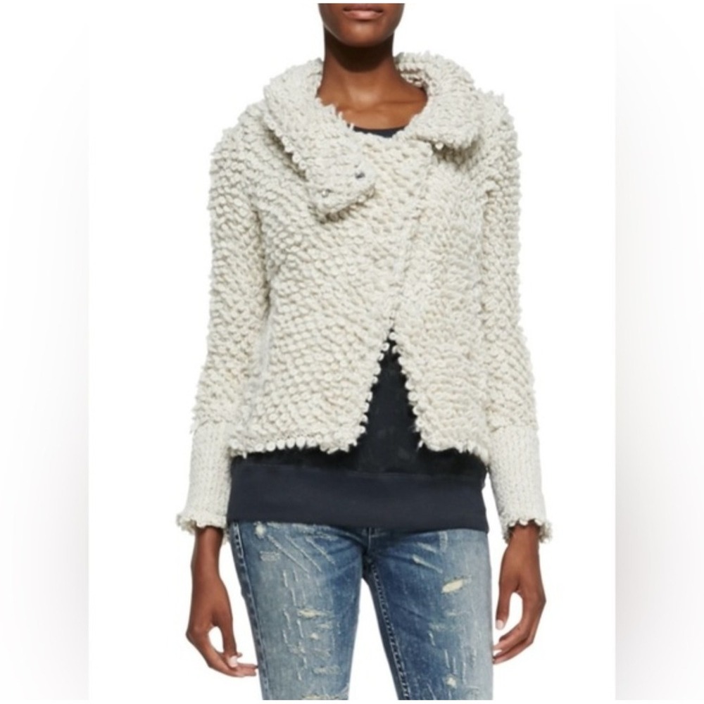 IRO Caty Looped Cream Jacket Boucle Popcorn Knit Asymmetrical Off White Size 34